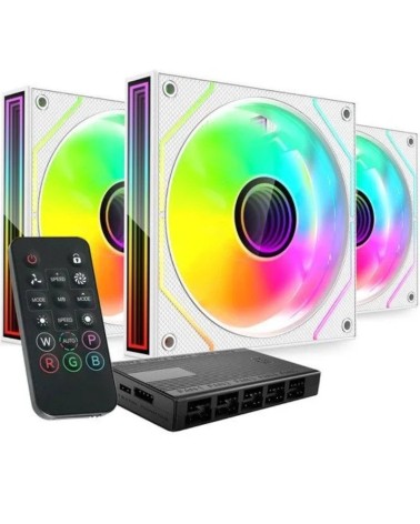 Pack 3 ventiladores mars gaming mf-3dprokit/ 12cm + hub + mando a distancia/ argb/ blanco
