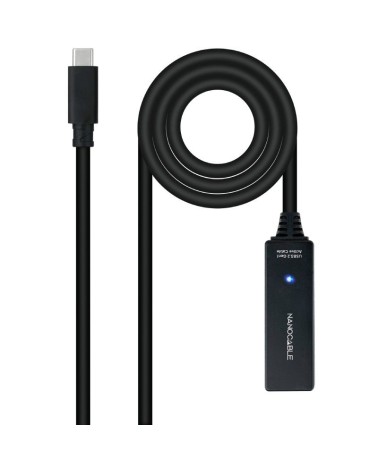 Cable alargador usb tipo-c 3.2 con amplificador nanocable 10.01.1311/ usb tipo-c macho - usb tipo-c hembra/ 5m/ negro