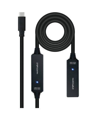 Cable alargador usb tipo-c 3.2 con amplificador nanocable 10.01.1312/ usb tipo-c macho - usb tipo-c hembra/ 10m/ negro
