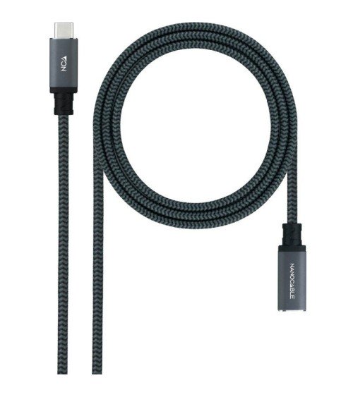Cable alargador usb tipo-c 3.2 nanocable 10.01.4501-comb/ usb tipo-c macho - usb tipo-c hembra/ 1m/ negro