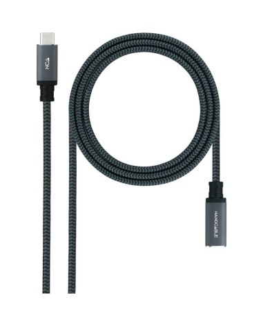 Cable alargador usb tipo-c 3.2 nanocable 10.01.4502-comb/ usb tipo-c macho - usb tipo-c hembra/ 2m/ negro