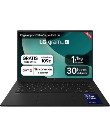 Portátil lg gram 14zd90t-g.ax78b intel core ultra 7-255h/ 16gb/ 1tb ssd/ 14'/ sin sistema operativo