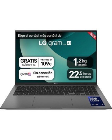 Portátil lg gram 16zd90t-g.ax78b intel core ultra 7-255h/ 16gb/ 1tb ssd/ 16'/ sin sistema operativo