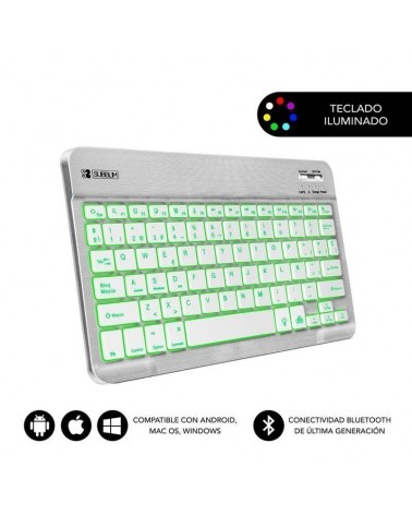 Teclado compacto inalámbrico por bluetooth subblim smart backlit/ plata