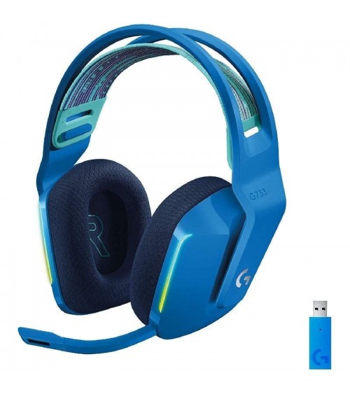 Auriculares gaming inalámbricos con micrófono logitech g733/ azul