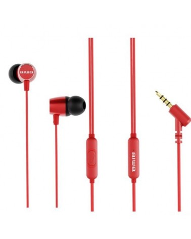 Auriculares intrauditivos aiwa estm-30rd/ con micrófono/ jack 3.5/ rojo