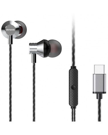 Auriculares intrauditivos aiwa estm-50usb-c/sl/ con micrófono/ usb tipo-c/ plata